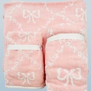 🆕 - Laura Ashley Viral Coquette Bow Plush Bath, Hand & Fingertip Towel Set. NWT